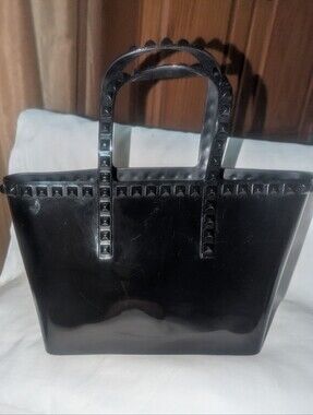 Carmen Sol Seba Midi Black Stud-Trim Jelly Tote Bag for Women